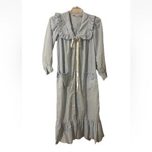 Miss Elaine Blue White Floral Nightgown Ruffle Button Front Size Small